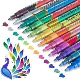 24 Colours Acrylic Glitter Paint Marker Pens ltra Fine Point 0.7mm Metallic Shimmer Highlighter Markers Pen for Rock Art Painting 240328
