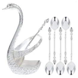 Spoons Coffee Bar Accessories And Organizer Swan Spoon Set Dinnerware Sets With Storage Holder