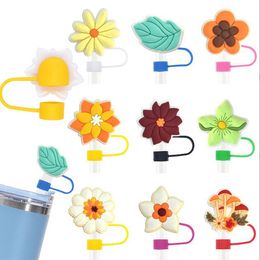 Creative cute flowers straw toppers 10mm soft rubber PVC reusable straws covers cap dust plug fashion accessories