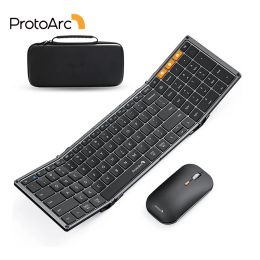Printers Protoarc Xkm01 Trifold Bluetooth Wireless Keyboard and Mouse Combo Protable Slim 2.4g Full Size 105 Key Foldable Keyboards