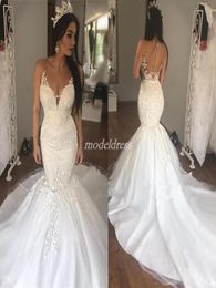 Arabic See Through Mermaid Wedding Dresses Sheer Neck Sweep Train Appliques Chapel Garden Country Plus Size Bridal Gowns vestido d6940062