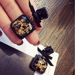 Stud Earrings Fashion Black Square Bow Korean Wild Geometric For Women Party Jewellery Pendientes Brincos