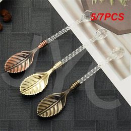 Coffee Scoops 5/7PCS Cake Spoon Acrylic Crystal Carved Leaf Head Leaves Kitchen Utensils Dessert Zinc Alloy