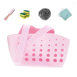 Kitchen Storage Sink Sponge Holder Silicone Organiser Shelf Dish Cloth Hanger With Adjustable Strap Faucet Rack Basket Drain