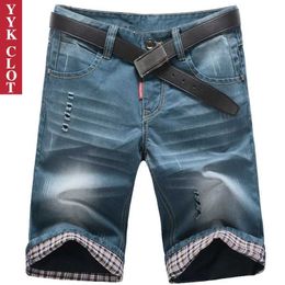 Men's Shorts High quality brand summer cotton shorts mens jeans fashionable casual pants mens slim fit open front denim shorts mens jeans J240407