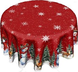 Table Cloth Christmas Red Round Tablecloth 60 Inch Snowman Winter Snowflake Reindeer For Holiday Family Gathering Dining Party