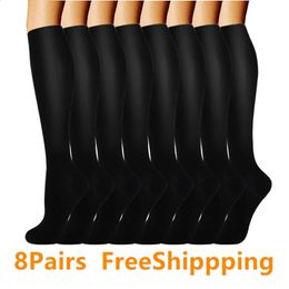 8 Pairs Compression Socks Women Men Knee High 20-30 MmHg Edoema Diabetes Varicose Veins Running Travel Sport Stocking Plus Size 240322