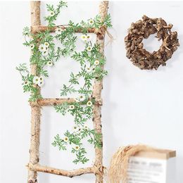 Decorative Flowers Artificial Small Daisy Rattan Hanging Leaves Wreath Home Bedroom Wedding Background Fake Flower Decorations White/Orange