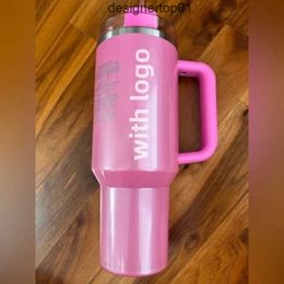 Stanleliness THE QUENCHER H20 40OZ Mugs Cosmo Pink Parade Tumblers Insulated Car Cups Stainless Steel Coffee Termos Tumbler Valentines Day Gift Pink Sparkle St 1YLY