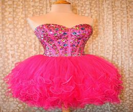 2017 New Pink ALine Beading Short Homecoming Dress Beaded Crystals Lace Up Graduation Prom Party Gown BM1001229280