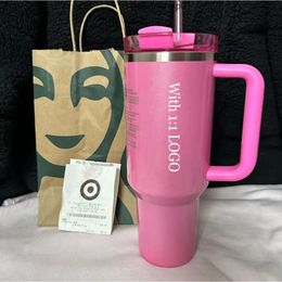 Stanleliness US STOCK winter Pink Red Holiday Starbacks H20 40OZ Mugs Cosmo Pink Parade Tumblers Car Cups Target Red Flamingo Coffee Sparkle 11 Black Chroma Bott 8Q59