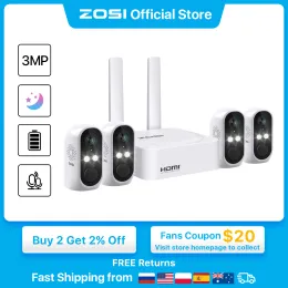 System ZOSI 2K 8CH Battery Powered Wireless Security Camera System 3MP Outdoor Cameras with Color Night Vision Video Surveillance Kit