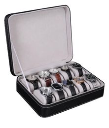 10 Slot Watch Box Storage Boxes Display Case Jewelry Organizer with 10 Removable Watch Pillow Velvet Lining Zipper Closure Synthet7430982