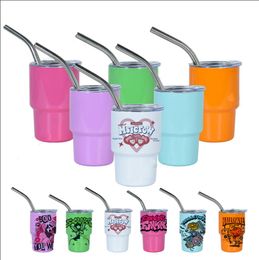 Sublimation Cup 3oz 90ML Wine Tumbler Double Wall Stainless Steel Shot Glass Non Vacuum With Lid And Straw for DIY 4.23