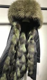 Winter snow jackets women coats army green raccoon fur trim silver army green fox fur lining black long furs parkas9084797