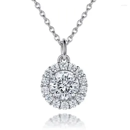 Chains 925 Silver Jewellery Set 6mm Round Diamond Necklace Sterling Zircon Prong Setting Fine