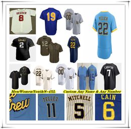 Baseball -Trikot Christian Yelich Jackson Chourio Rhys Hoskins William Contreras Willy Adames Sal Frelick Brice Turang Freddy Peralta Robin Yount Oliver Dunn 4xl