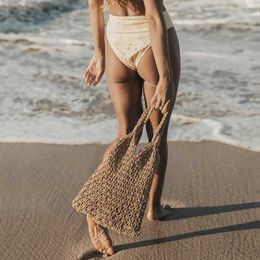 Daily Wear Beach Bags Woven Handheld Grass Bag Summer Vacation French Women's Forest Series Hollow Mesh
