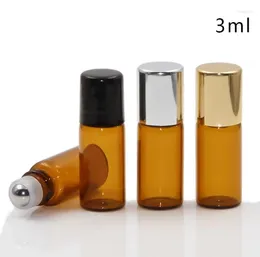 Storage Bottles 500Pcs 1/2/3ml Amber Glass With Gold Lid Bottle Metal Roller Ball Roll On Brown SN1105