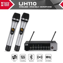 Microphones XTUGA UHF Dual Channel Wireless Handheld Microphone EasytoUse Karaoke Bluetooth Microphone with Treble/Bass/Echo Effect