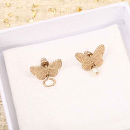 Luxury quality charm stud earring with nature shell beads in 18k gold plated have stamp butterfly PS7655B