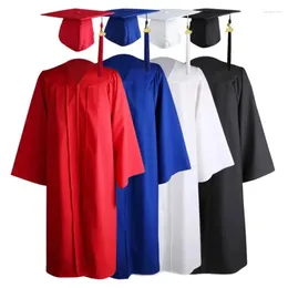 Clothing Sets V Neck High School Bachelor Academic Dress Student Graduation Gown Hat Tassel Zipper Loose Costume