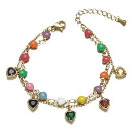 Bracelets New Design Vintage Gold Color Chain Colorful Crystal Love Heart Bracelet for Women Wedding Party Fashion Jewelry Gifts