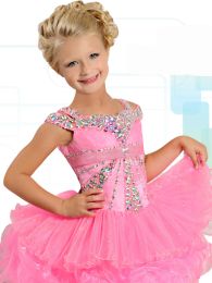 Dresses Ritzee Girls B739 AB Crystal Bodice Cupcake Pageant Dresses for Little Girls 2019 Beautiful Ruffles Pink Organza Girls Tutu Dress