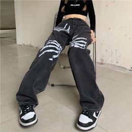 Women's Jeans American Street High Waist Slim Female Y2k Washing Printing Design Sense Niche Straight Hanging Wide-Leg Pants Ins Tide