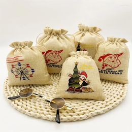 Gift Wrap 10pcs/Lot 4 6inch Yellow Linen Cotton Rope Or Nylon Christmas Toy Packaging Window Decoration Small Burlap Bag