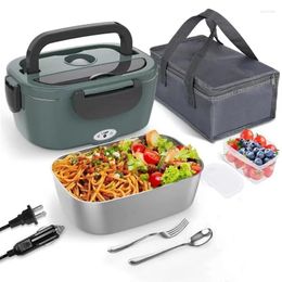 Dinnerware 220V 110V 12V 24V Stainless Steel 2 In 1 Car And Home Electric Heating Lunch Box Leakproof Portable Bento Thermal