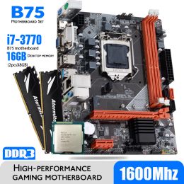 Motherboards Atermiter B75 Motherboard Set With Core I7 3770 2 x 8GB = 16GB 1600MHz DDR3 Desktop Memory Heat Sink USB3.0 SATA3
