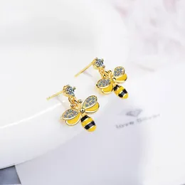 Stud Earrings Cute Honey Bee Earring For Women Girl Lady Fine Jewellery Gift S925 Silver Zircon