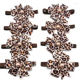 Dog Apparel 30/50pcs Brown Leopard Pet Bowties With Pearl Accessories Neckties Bows For Middle Small Puppy Grooming Supplies