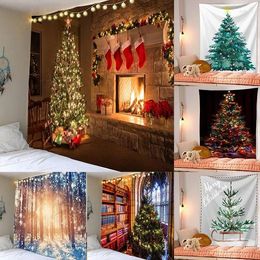Tapestries Christmas Green Tree Tapestry Home Wall Hanging Cloth Festival Elk Background Xmas Decoration Bedspread Carpet
