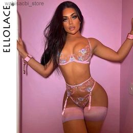 Sexy Set Ellolace Fancy Erotic Lingerie Floral Transparent Lace Brief Sets Sheer Lace Sissy Fairy Underwear Garter See Through Outfit L2447