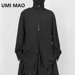 Men's Casual Shirts UMI MAO Shirt Ins Original Designers A Black High Collar Loose Long-sleeved Masculina