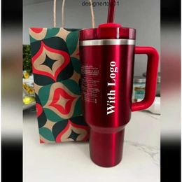 Stanleiness DHL Winter Red Cosmo Pink With 11 Quencher H20 40oz Stainless Steel Tumblers Cups with Silicone handle Lid And Straw Car mugs Keep Drinking Cold Wate FPII
