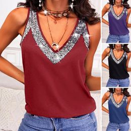 Women's Blouses Women Vest Stretchy Top Stylish Summer Tank Tops Collection V-neck Sleeveless With Sequins Loose For Casual