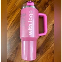 Stanleiness THE QUENCHER H20 40OZ Mugs Cosmo Pink Parade Tumblers Insulated Car Cups Stainless Steel Coffee Termos Tumbler Valentines Day Gift Pink Sparkle 11 IJE9