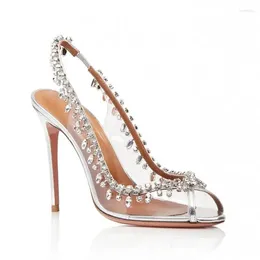 Dress Shoes European And American Women's Fish Mouth High Heels Transparent Rhinestone Stilettos Fashion Banquet