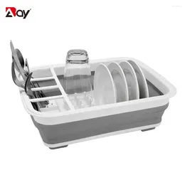 Kitchen Storage Collapsible Dish Drainer Tray With Board Foldable Drying Rack Set Portable Dinnerware Organiser Space Saving