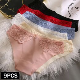 9 PcsSet Women s Panties Female Lace Sexy Underwear Ladies Breathable Lingerie Solid Floral Briefs Femme Intimate Pantys 240407