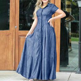 Party Dresses 3d Cut Denim Dress Elegant With Ruffle Hem Patch Pockets For Women A-line Silhouette High Waist Design Everyday