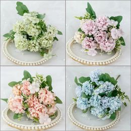 Decorative Flowers 10 Head Single Thread Hydrangea Wedding Simulation Flower Silk Arch Door Road Guide Home Decoration