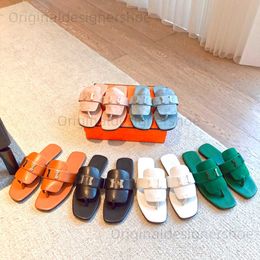 Slippers Brand Slippers Best Quality Slippers 2023 New Genuine Leather Clamping Slippers Flat Bottom Clamping Toe Herringbone Sandals T240407