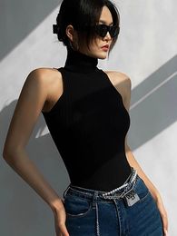 Women's Tanks HELIAR Women Off Shoulder Tops Turtleneck Tank Knitted 2024 Summer Skinny Round Neck Solid Cute Cropped