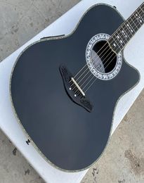 Handmade Ovation 6 Strings Hollow Body Black Electric Guitar Carbon Fiber Body Ebony Fretboard Abalone Binding F5T Preamp Pick1765345