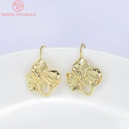 Stud Earrings (2079)6PCS 15x23MM 24K Gold Colour Plated Brass Leaves Hooks High Quality Diy Jewellery Accessories