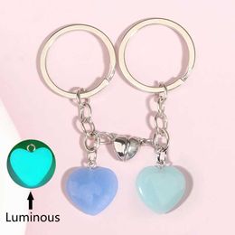 Keychains Lanyards New Design Keychain Crystal Quartz Stone Heart Key Ring Magnetic Button Chains For Couple Friend Gifts DIY Jewellery Q240403